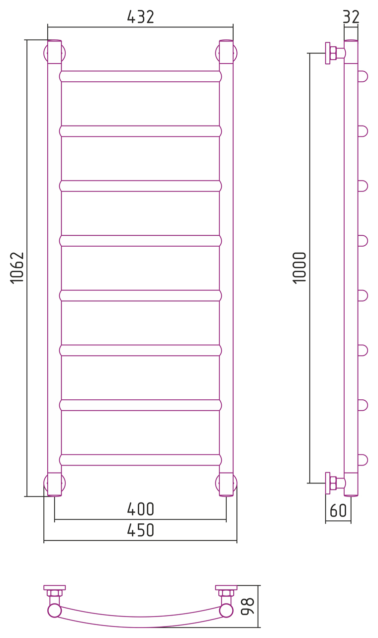 Водяной полотенцесушитель Сунержа Галант+ 1000x400