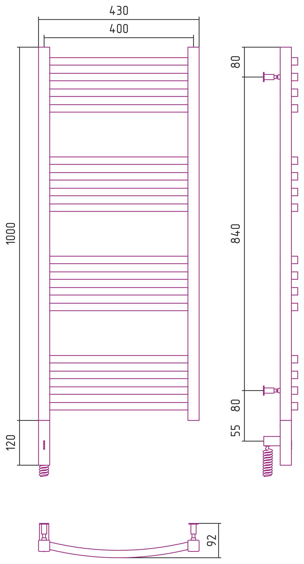 Полотенцесушитель электрический Сунержа Аркус 3.0 1000x400
