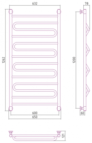 Полотенцесушитель водяной Сунержа Элегия+ 1200x600